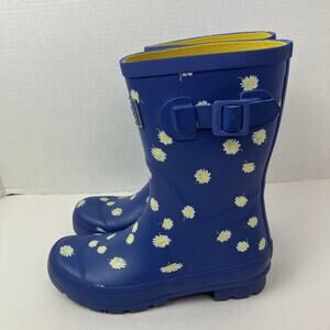 Joules Sz US 7/ EU 38 Molly Mid Height Wellies Blue Daisy Print Rain Boots GUC